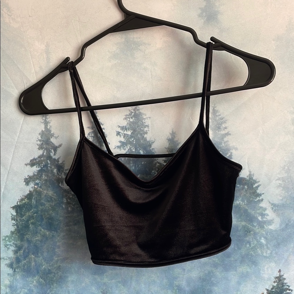 Garage Black Velvet Crop Top w/ spaghetti straps